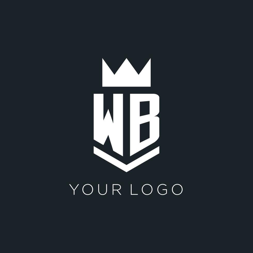 wb logotyp med skydda och krona, första monogram logotyp design vektor