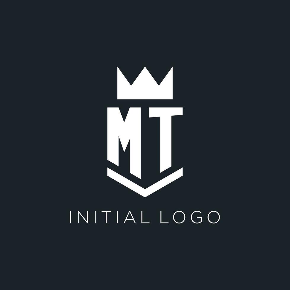 mt logotyp med skydda och krona, första monogram logotyp design vektor