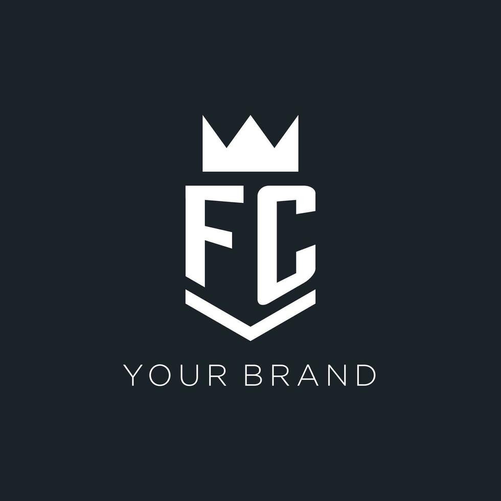fc Logo mit Schild und Krone, Initiale Monogramm Logo Design vektor