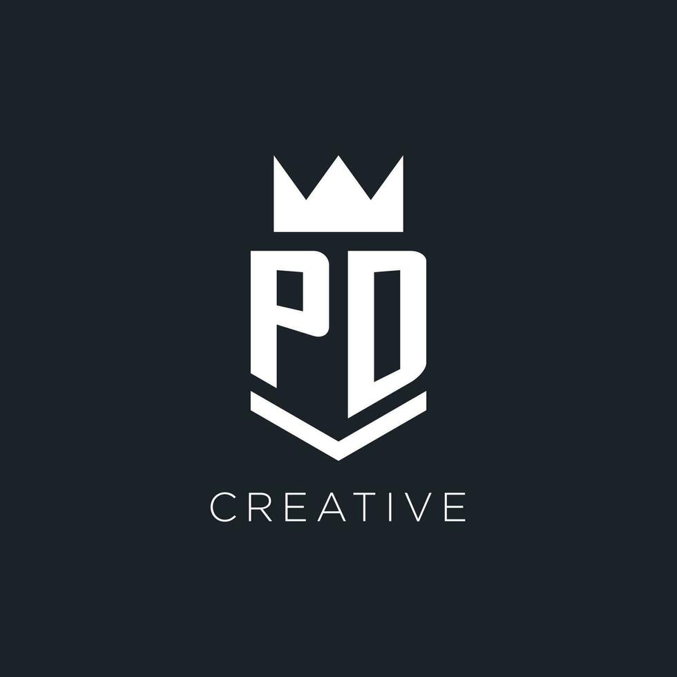 pd logotyp med skydda och krona, första monogram logotyp design vektor