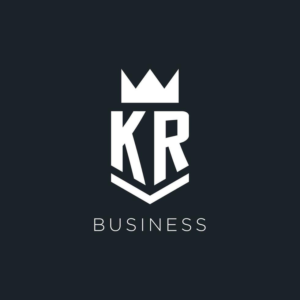 kr logotyp med skydda och krona, första monogram logotyp design vektor