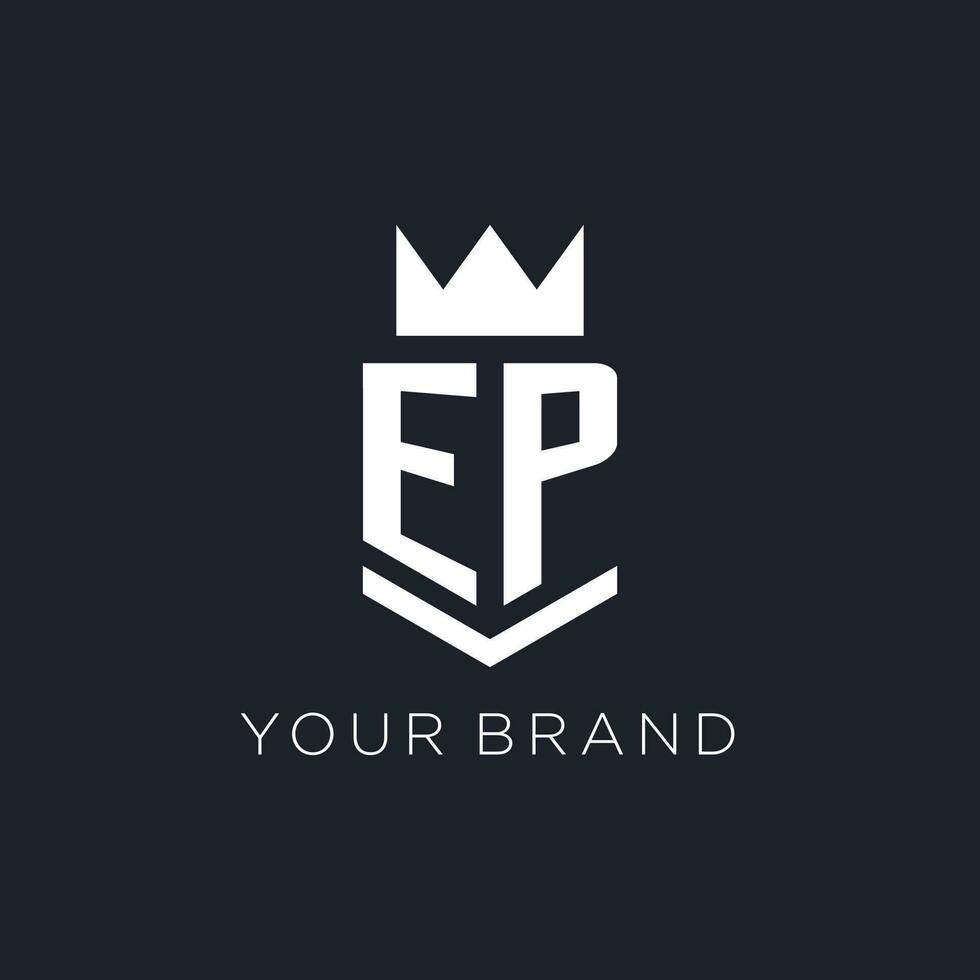 ep logotyp med skydda och krona, första monogram logotyp design vektor
