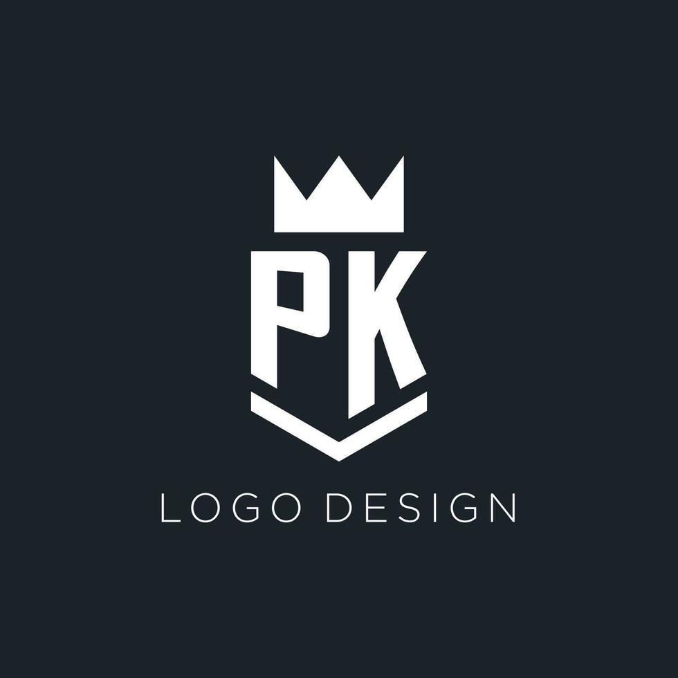 pk Logo mit Schild und Krone, Initiale Monogramm Logo Design vektor