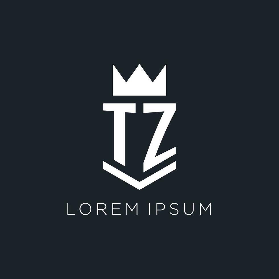 tz Logo mit Schild und Krone, Initiale Monogramm Logo Design vektor