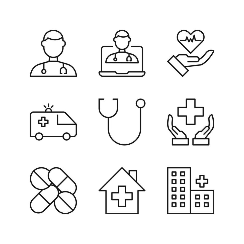 editierbar einstellen Symbol von Gesundheitspflege, Vektor Illustration isoliert auf Weiß Hintergrund. mit zum Präsentation, Webseite oder Handy, Mobiltelefon App