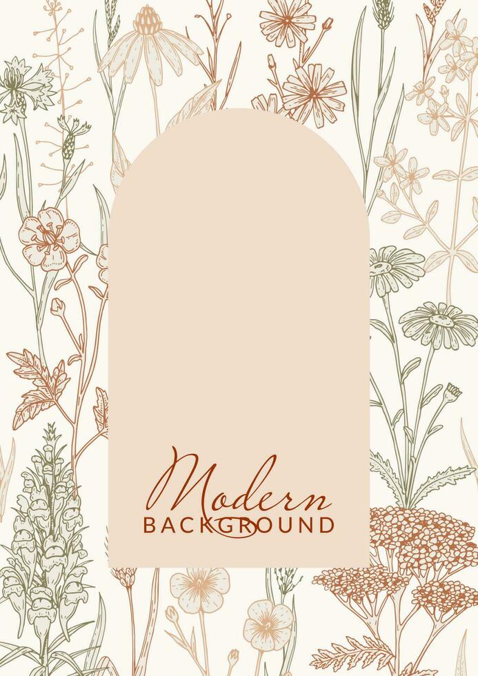 Hand gezeichnet Sommer- Wildblumen Design. Vektor Illustration im skizzieren Stil. Wiese Blumen ästhetisch Hintergrund