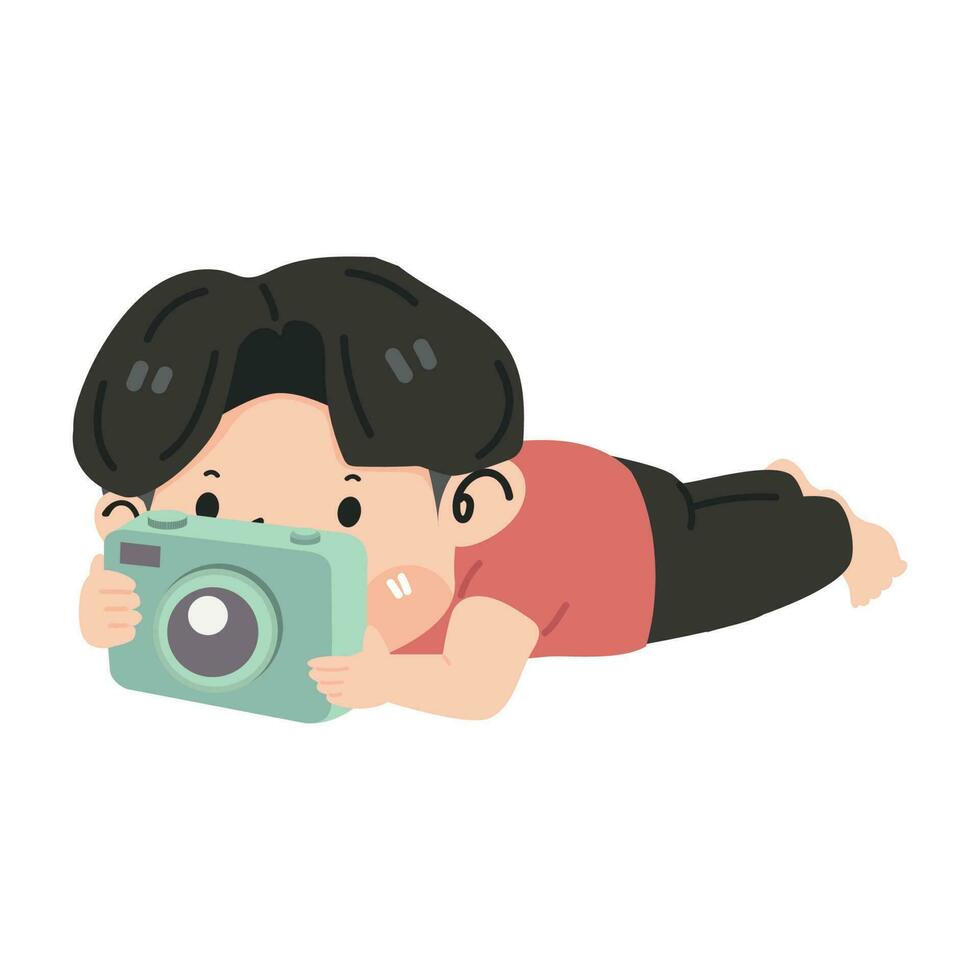 pojke fotograf liggande ner utgör vektor