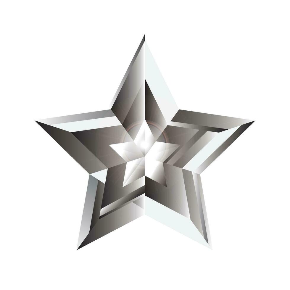 3d metallisch glühend Stern, funkelnd Silber Gradient Star Form, 3d Rendern Star vektor