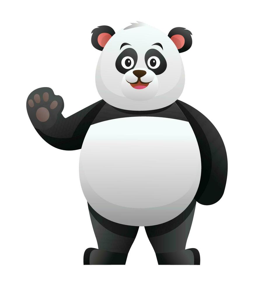 söt panda vinka hand tecknad serie illustration vektor