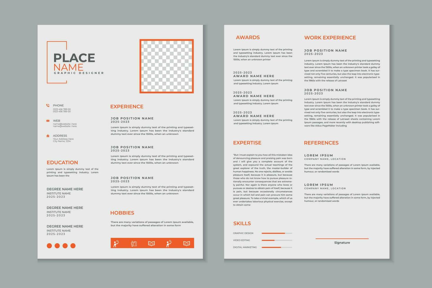 Fachmann modern und sauber doppelt Seiten fortsetzen Vorlage, Lebenslauf Layout Design mit Attrappe, Lehrmodell, Simulation vektor