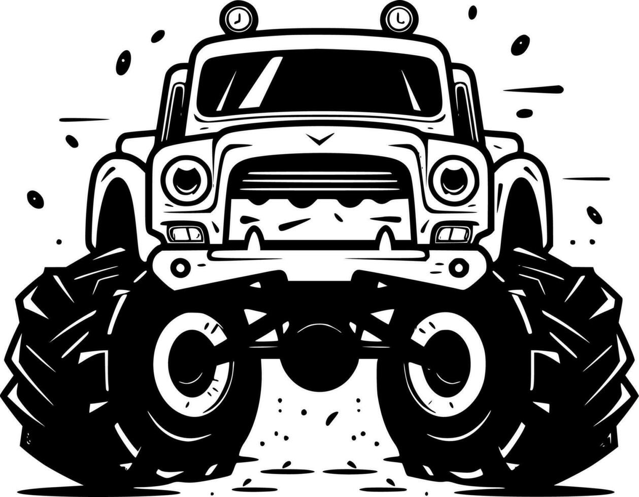 monster lastbil, svart och vit vektor illustration
