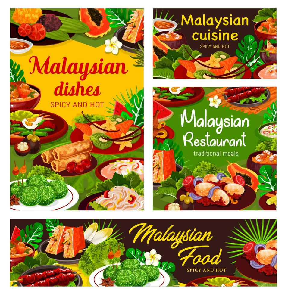 malaysiska kök posters med asiatisk mat maträtter vektor
