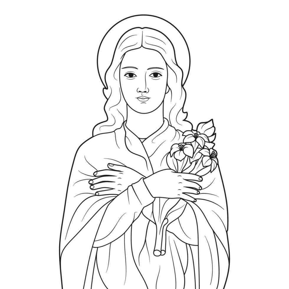 helgon mary goretti vektor illustration översikt svartvit