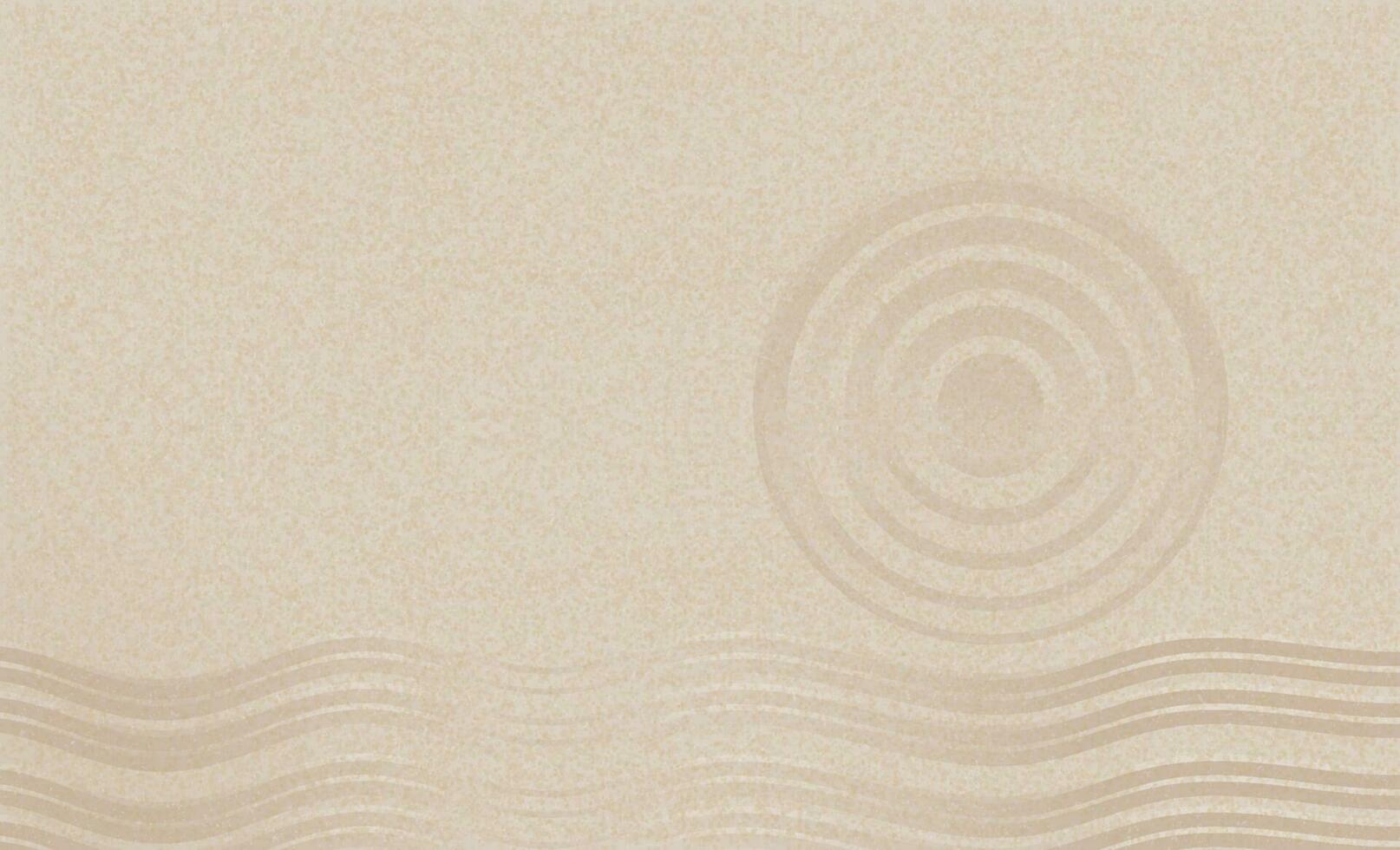 Sand Strand Textur mit einfach spirituell Muster im japanisch Zen Garten mit konzentrisch Kreise und parallel Linien geharkt auf glatt sandig Oberfläche hintergrund,harmonie,meditation,zen mögen Konzept vektor