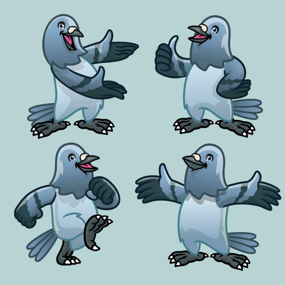 uppsättning tecknad serie karaktär av duva fågel vektor