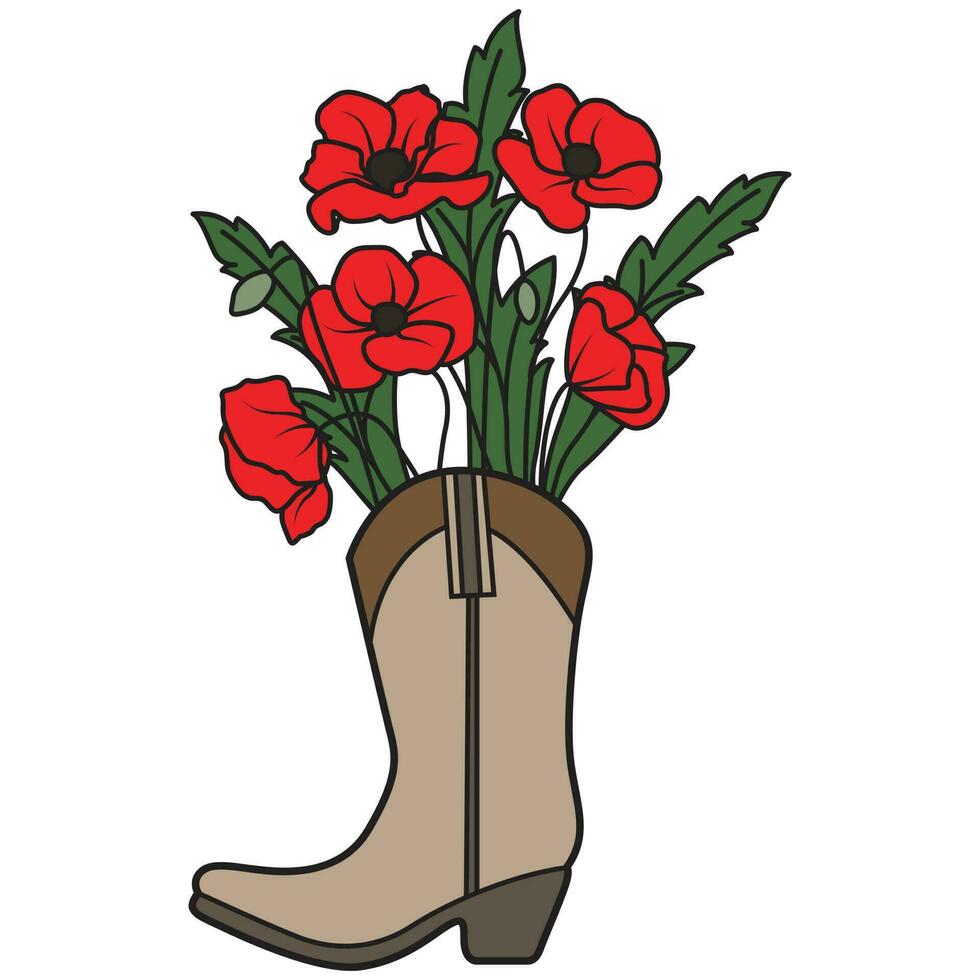 Cowboy Boo mit Mohn Blumen Vektor Symbol Design. eben Symbol.