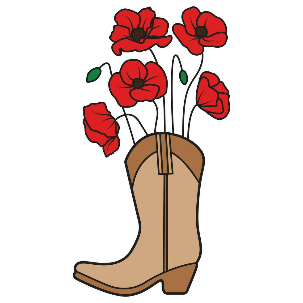 Cowboy Boo mit Mohn Blumen Vektor Symbol Design. eben Symbol.