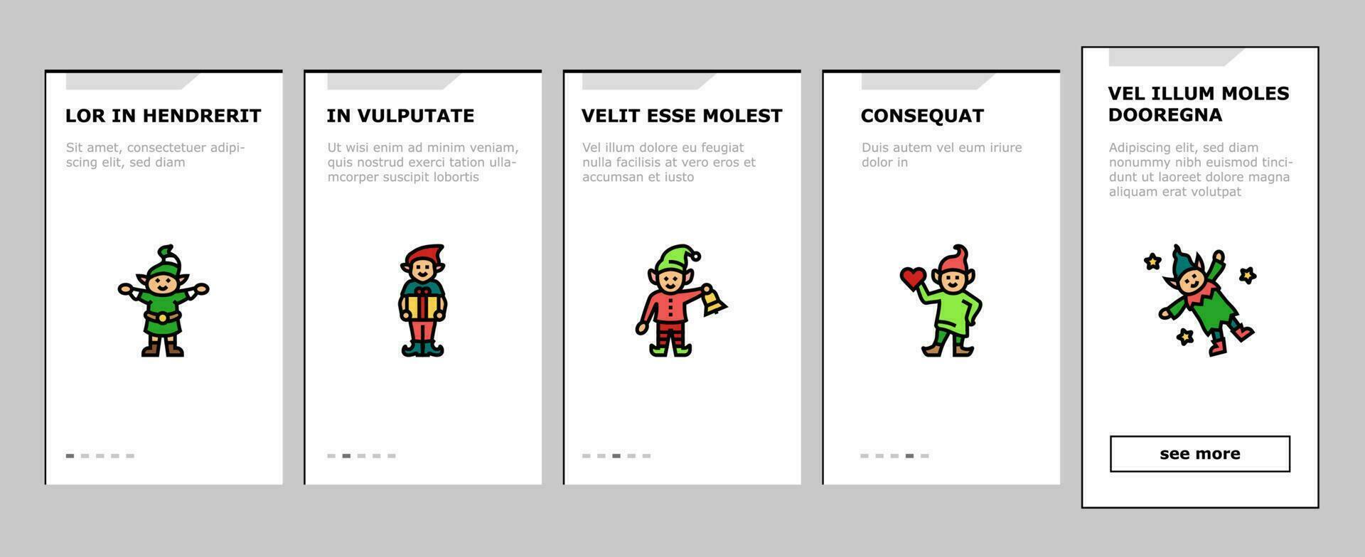 Elf Weihnachten süß Charakter Onboarding Symbole einstellen Vektor