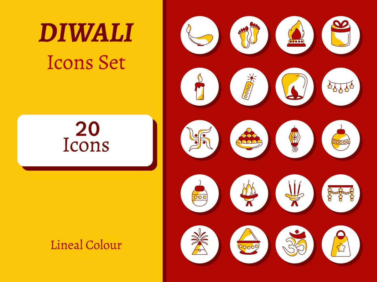 isolerat diwali ikoner uppsättning i röd och gul bakgrund. vektor