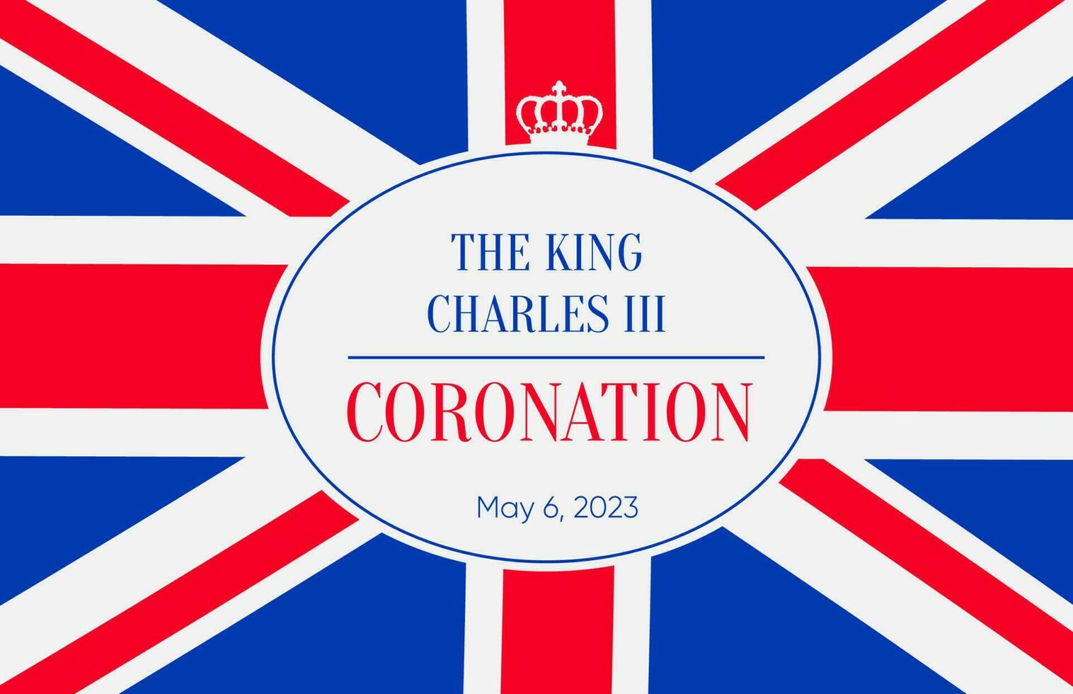 Knick Charles iii Krönung 2022 - - Poster mit Beschriftung Text und britisch Flagge. Banner Vorlage zum Krönung von Prinz Charles. Neu Monarch von vereinigt Königreich. Vektor Design.