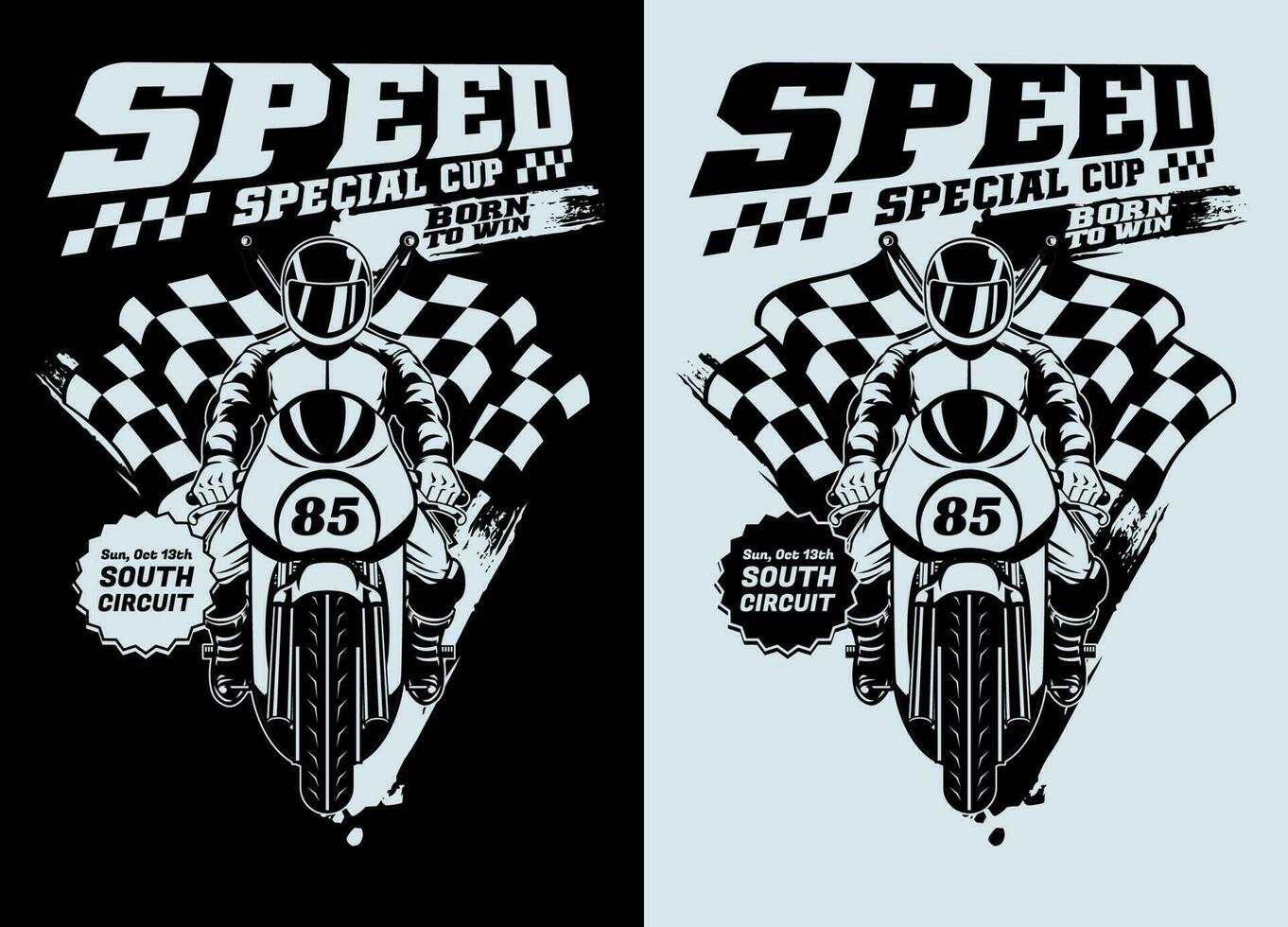 schwarz und Weiß T-Shirt Design von Rennen Motorrad vektor