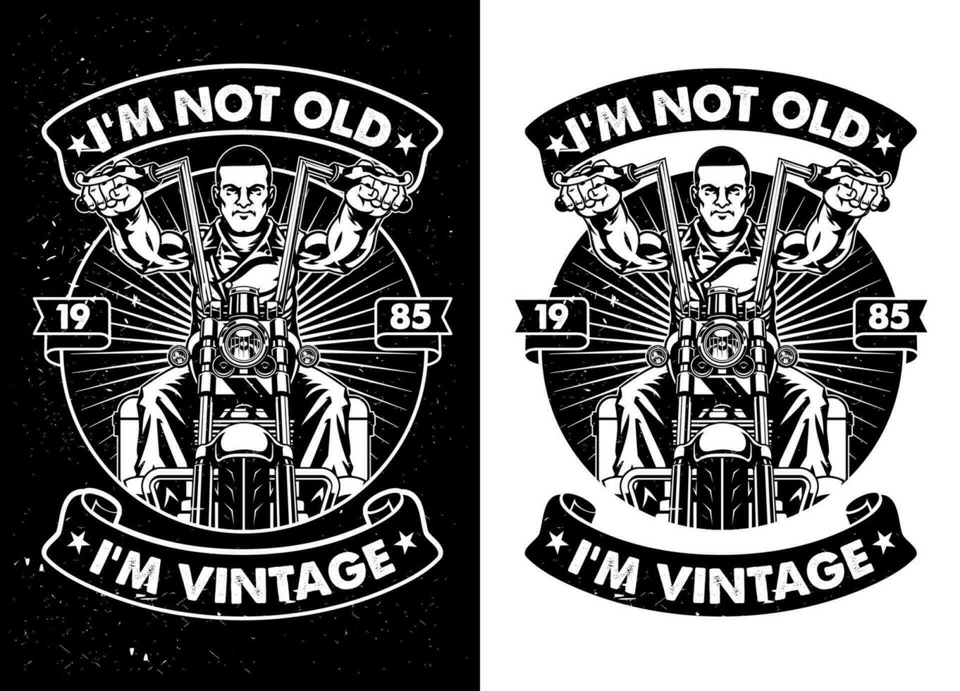 svart och vit årgång t-shirt design av texturerad motorcykel garage vektor