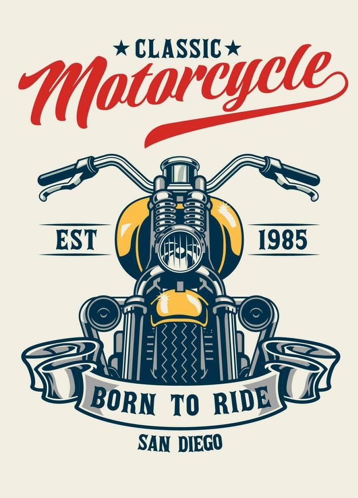 årgång t-shirt design av klassisk motorcykel garage vektor