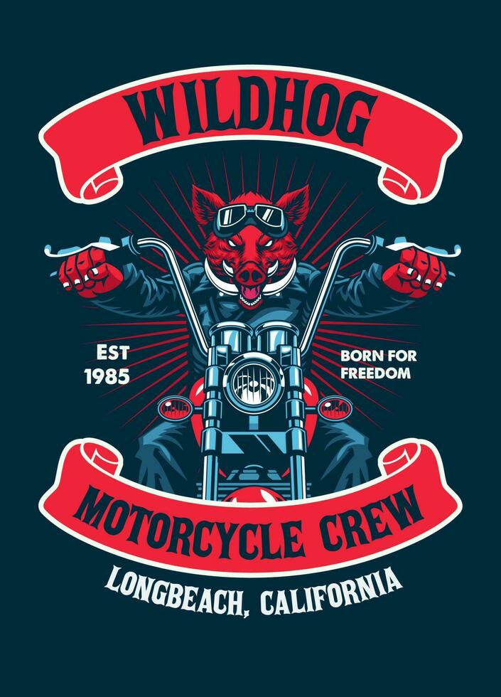 Jahrgang T-Shirt Design wild Eber Biker Maskottchen vektor