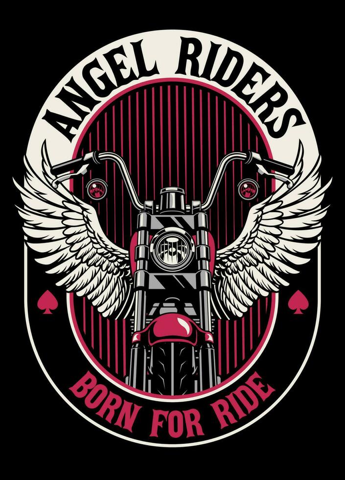 årgång t-shirt design av ängel ryttare motorcykel klubb vektor