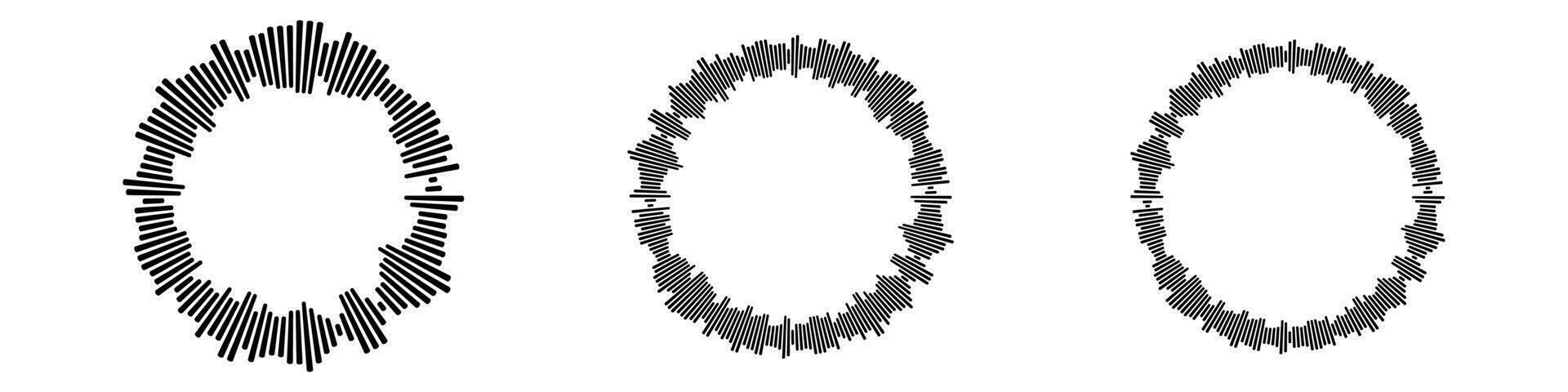 Kreis Audio- Wellen Satz. kreisförmig Musik- Klang Grafik Design Sammlung. runden Klang und radial Radio equalizer.vector isoliert Illustration vektor