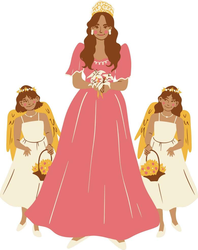 Vektor Illustration von ein schön Braut und ihr Brautjungfern.