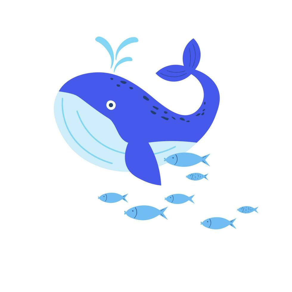 val och fisk. illustration av hav djur under vattnet. värld däggdjur dag skydd av valar , dag av hav, skydd och rädda av hav varelser.. hand dragen .tecknad serie platt illustration. vektor
