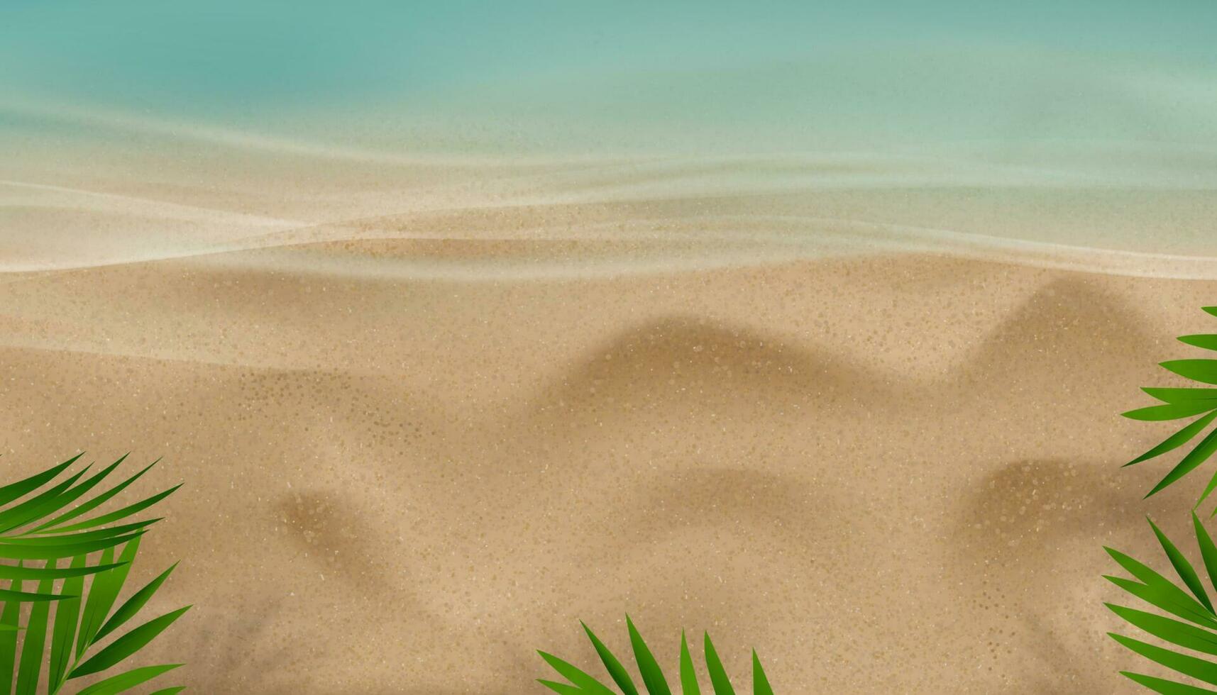 Sommer- Hintergrund, tropisch Sand Strand Hintergrund mit Meer Wellen, Sand, Palme Baum Schatten, Vektor Horizont Urlaub Banner.Hintergrund zum Reise und Strand Urlaub, Kopieren Raum zum Text.