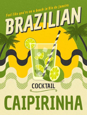 Brasiliansk Cocktail Caipirinha Retro Vector Poster