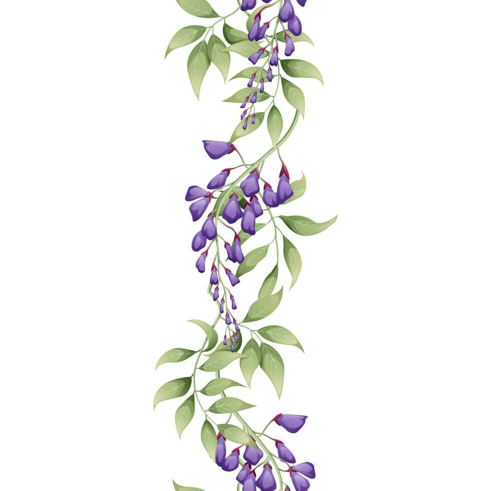 vertikal sömlös gräns med lila blåregn. asiatisk växter. botanisk blomma illustration för bröllop design, tapet, reklam. vektor