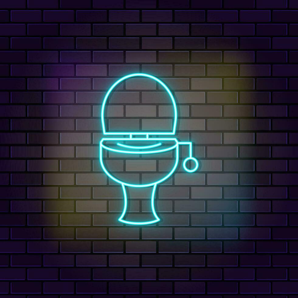 Badezimmer, Schüssel, Toilette Neon- Symbol Backstein Mauer und dunkel Hintergrund. vektor