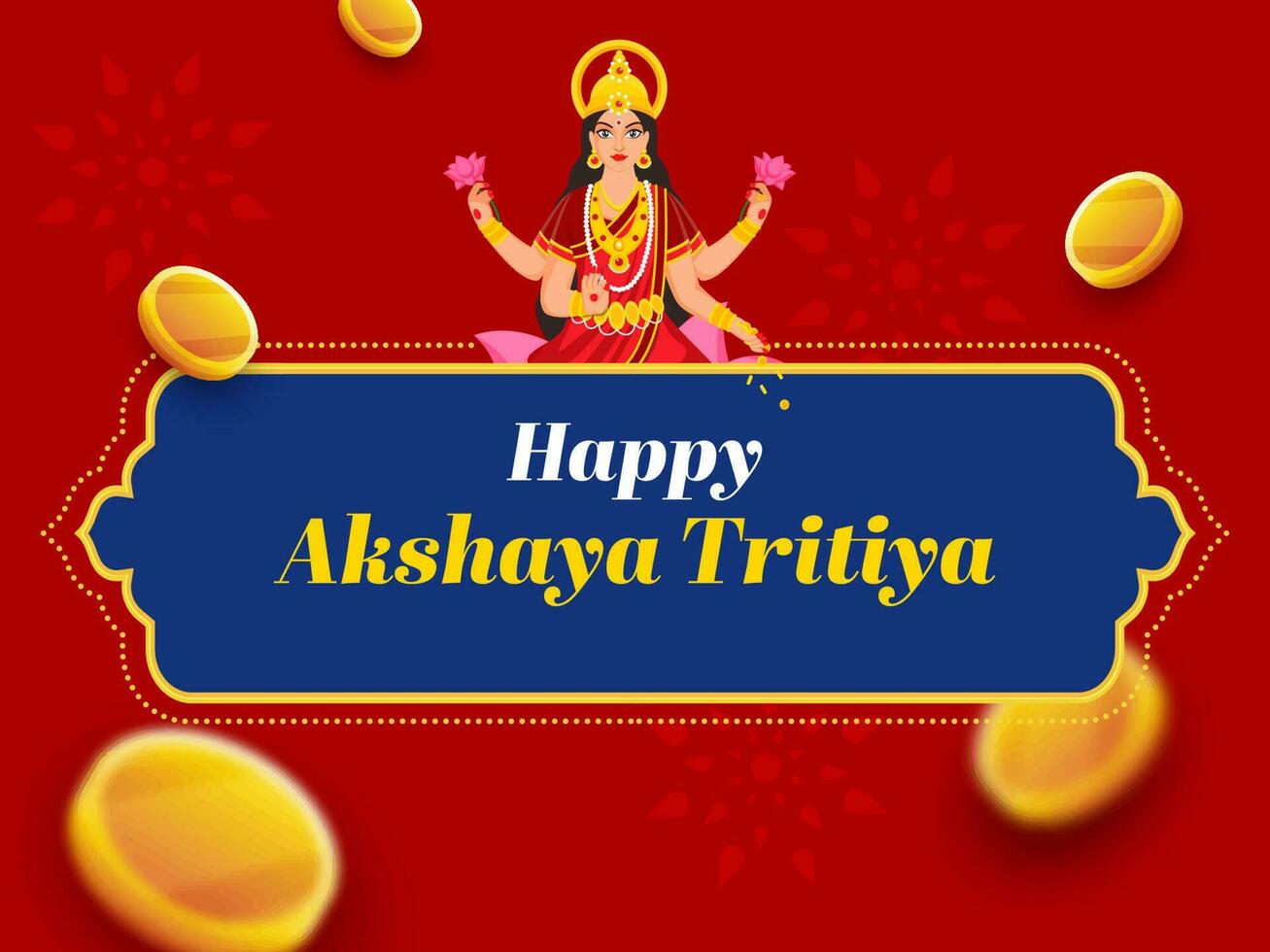Hindu Festival Akshaya tritiya Konzept mit wünscht sich, Illustration von Reichtum Göttin laxmi, und golden Münzen auf rot Hintergrund. vektor