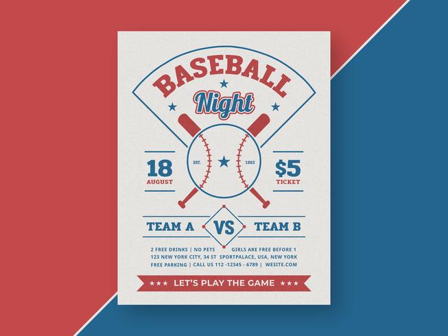 Baseball Nacht Retro Flyer Vektor Vorlage