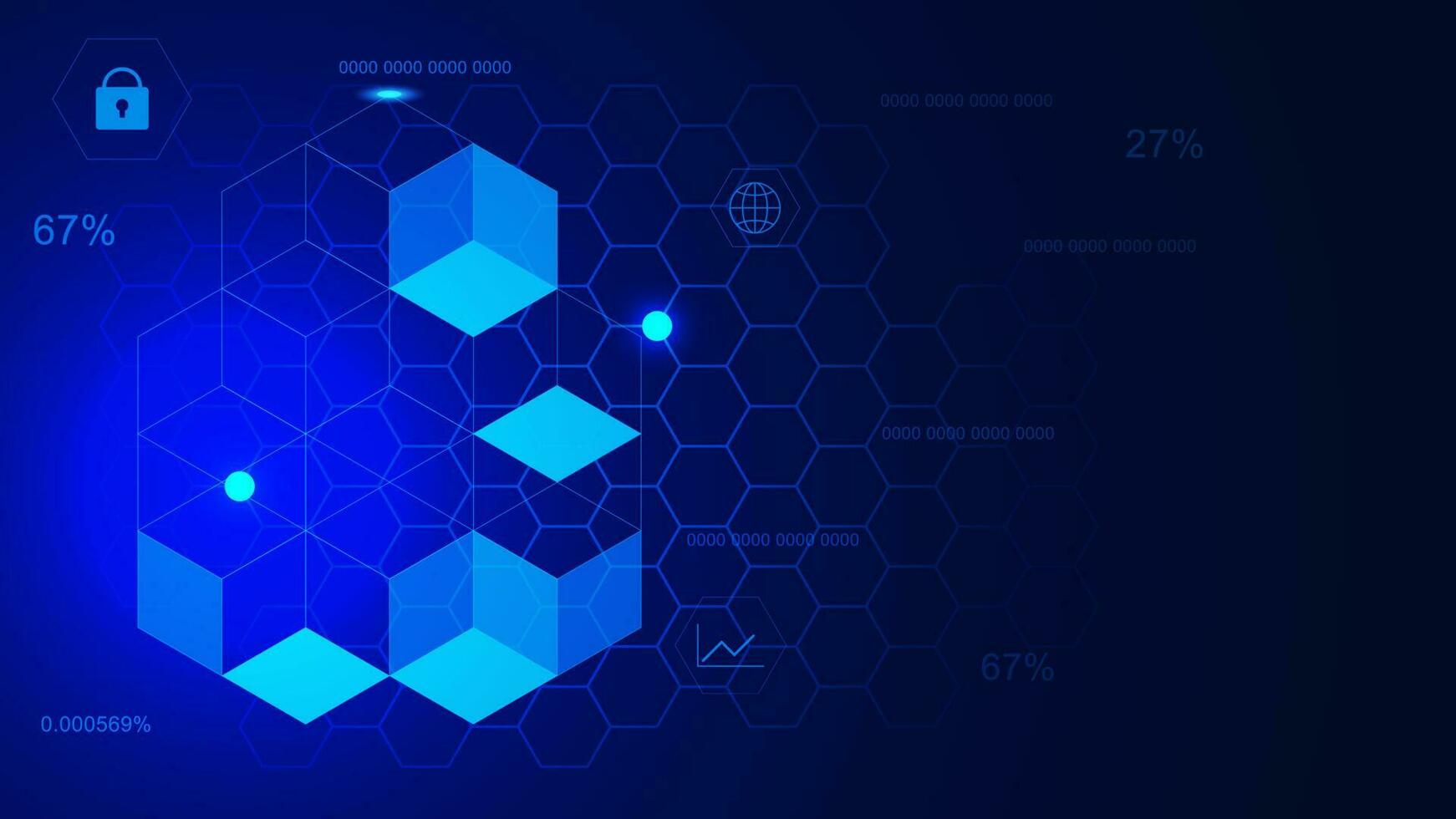 blockchain teknologi bakgrund med hexagonal former. säkra systemet av digital pengar, kryptovalutor, bitcoin och uppkopplad betalning begrepp. vektor illustration.