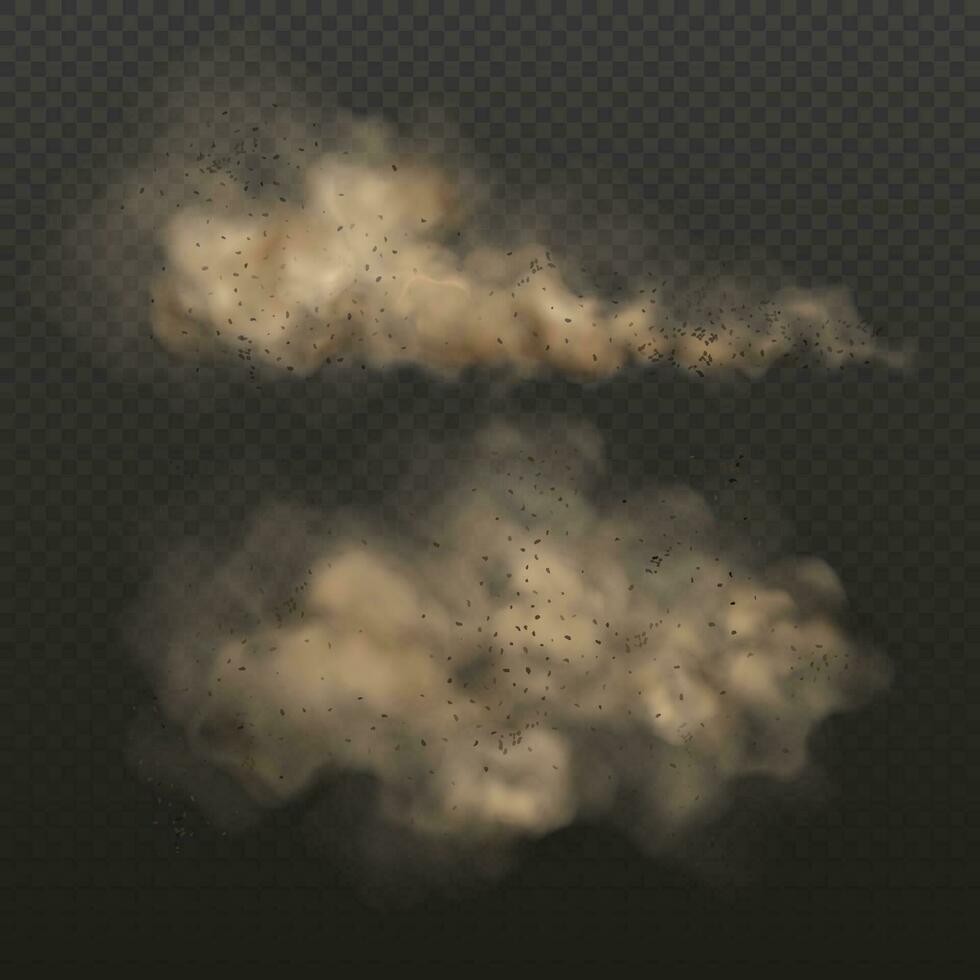 schmutzig Rauch oder Sandsturm. Auto Auspuff mit Haufen von Staub. braun Wolke von Natur Verschmutzung.Vektor realistisch Illustration isoliert auf transparent Hintergrund vektor