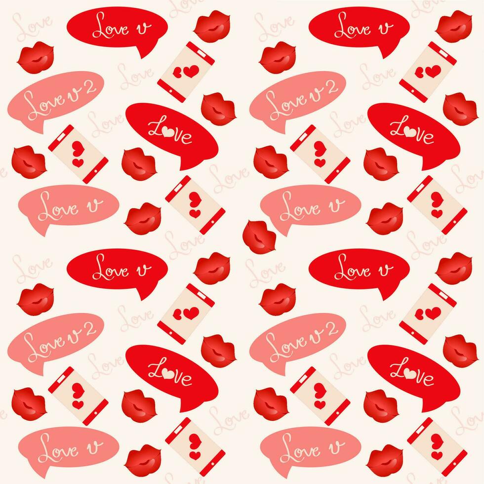 upprepningsfri kärlek eller romantisk mönster bakgrund i vit och röd Färg. vektor