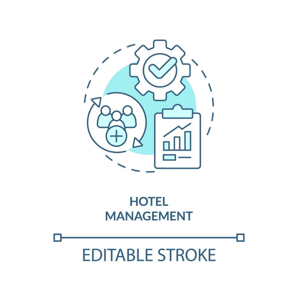 hotell förvaltning turkos begrepp ikon. gästfrihet Träning kurs abstrakt aning tunn linje illustration. samordna. isolerat översikt teckning. redigerbar stroke vektor