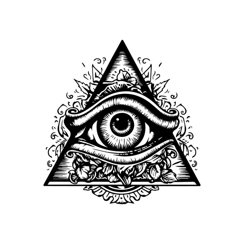 Auge im Dreieck Illustration ist ein Symbol von Geheimnis und Intrigen, perfekt zum jene suchen zu hinzufügen ein berühren von Mystik zu ihr Entwürfe. vektor