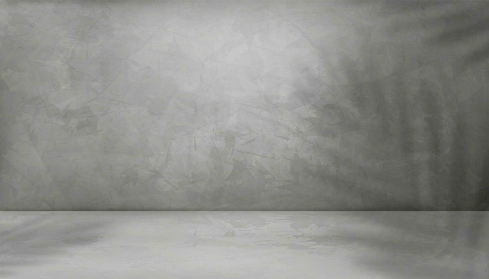 grå cement vägg textur bakgrund med kokos handflatan löv skugga överlägg, 3d tömma studio interiör bakgrund, vektor grå cement vägg med ljus på betong golv, display produkt presentation