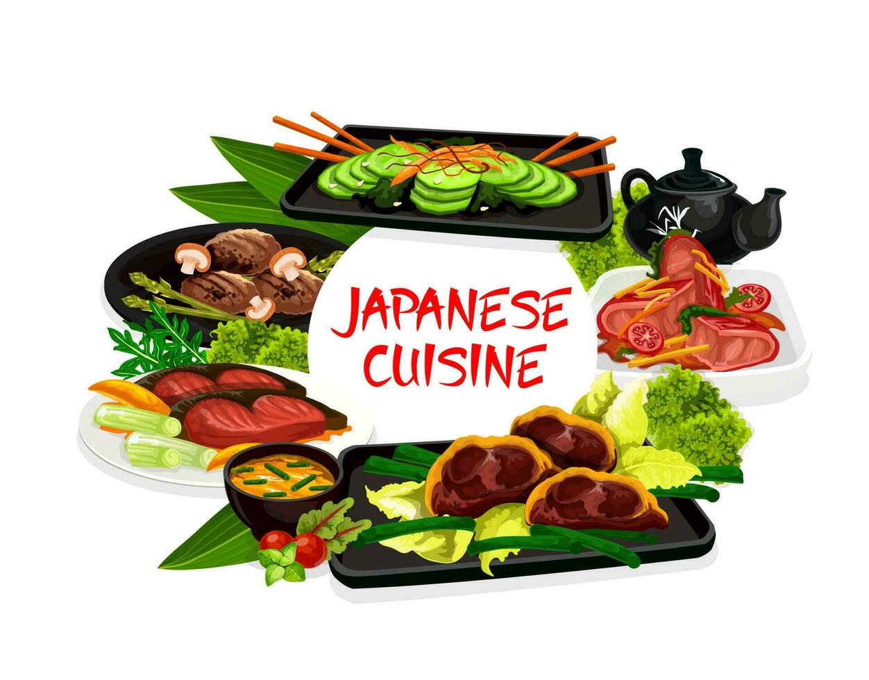 japansk traditionell mat, japan kök meny maträtt vektor
