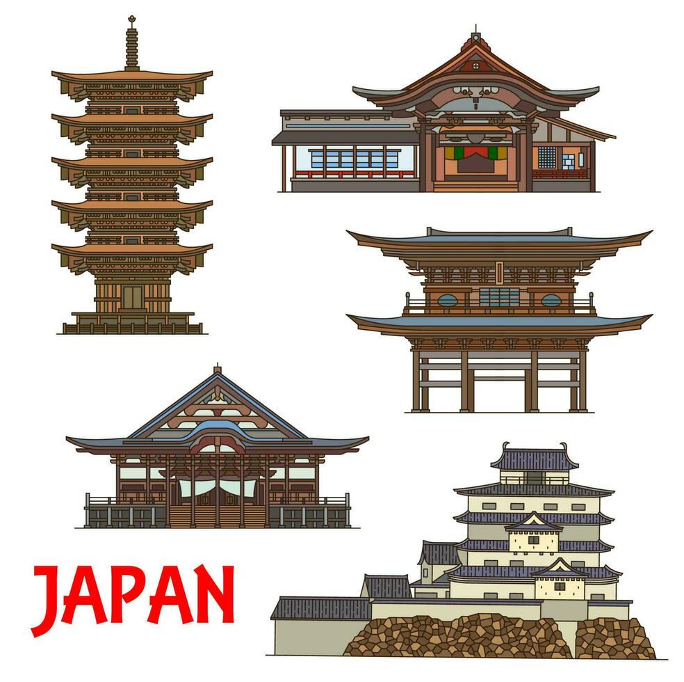 japanisch Tempel und Schloss, Reise Sehenswürdigkeiten vektor