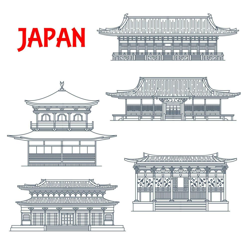 japan tempel, japansk byggnader helgedomar i kyoto vektor