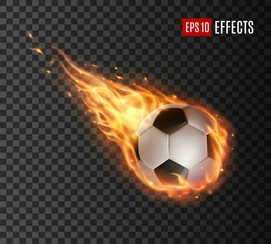 fotboll boll flygande med brand tungor, fotboll vektor
