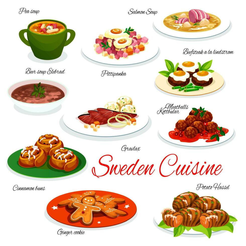 Schweden Küche Restaurant Geschirr Speisekarte Vektoren