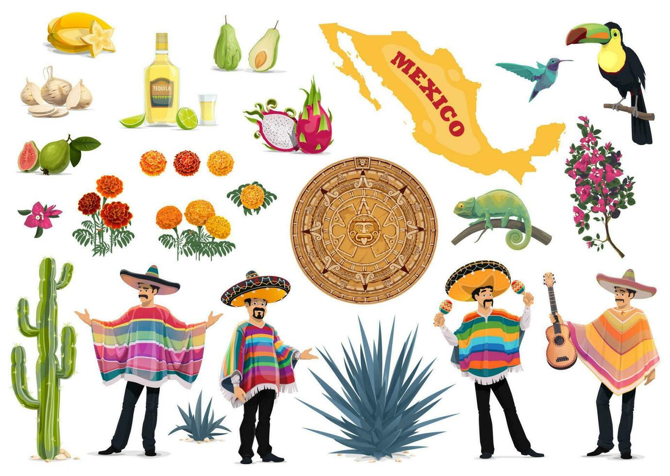 mexikansk mat, kultur och resa symbol uppsättning vektor